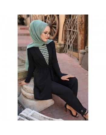 Veste mi-longue pour femme voilée (Gilet pour Hijab) - Couleur noir 