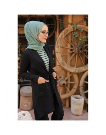 Veste mi-longue pour femme voilée (Gilet pour Hijab) - Couleur noir 