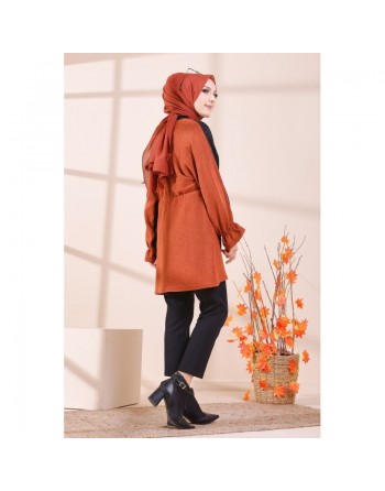 Tunique bicolore pour femme (Vêtement Hijab - Boutique en ligne Paris / France) - Couleur brique 