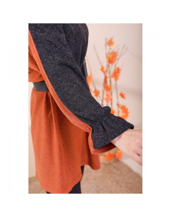 Tunique bicolore pour femme (Vêtement Hijab - Boutique en ligne Paris / France) - Couleur brique 