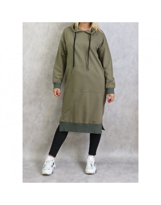 Sweat long à capuche - Sweats shirt femme en coton - Couleur kaki Sweat long à capuche - Sweats shirt femme en coton - Couleur kaki