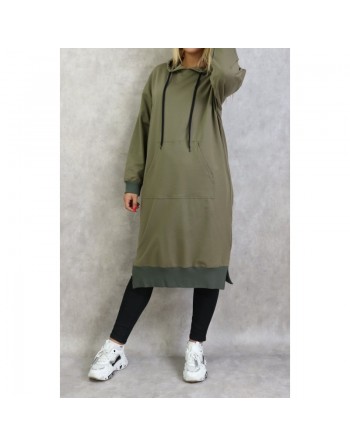 Sweat long à capuche - Sweats shirt femme en coton - Couleur kaki 
