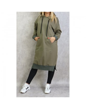 Sweat long à capuche - Sweats shirt femme en coton - Couleur kaki 
