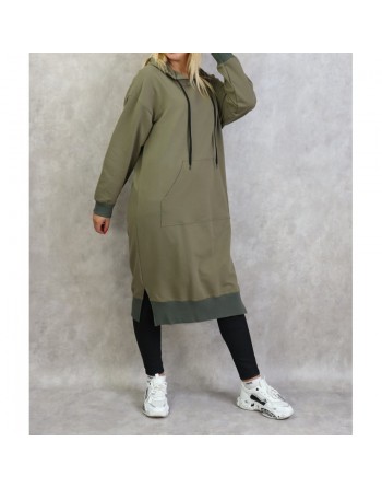 Sweat long à capuche - Sweats shirt femme en coton - Couleur kaki 