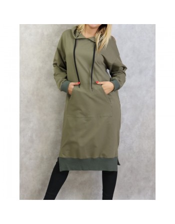 Sweat long à capuche - Sweats shirt femme en coton - Couleur kaki 