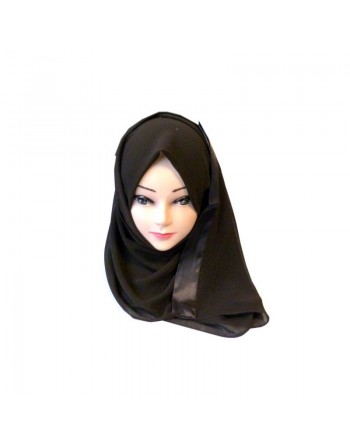 Châle / Foulard hijab une pièce marron foncé avec bande satinée 