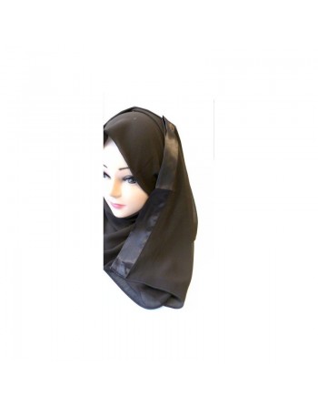 Châle / Foulard hijab une pièce marron foncé avec bande satinée 