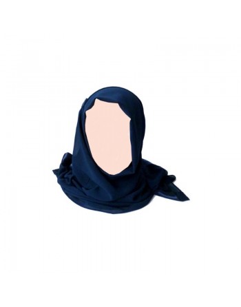 Châle / Foulard hijab une pièce bleu marine avec bande satinée 