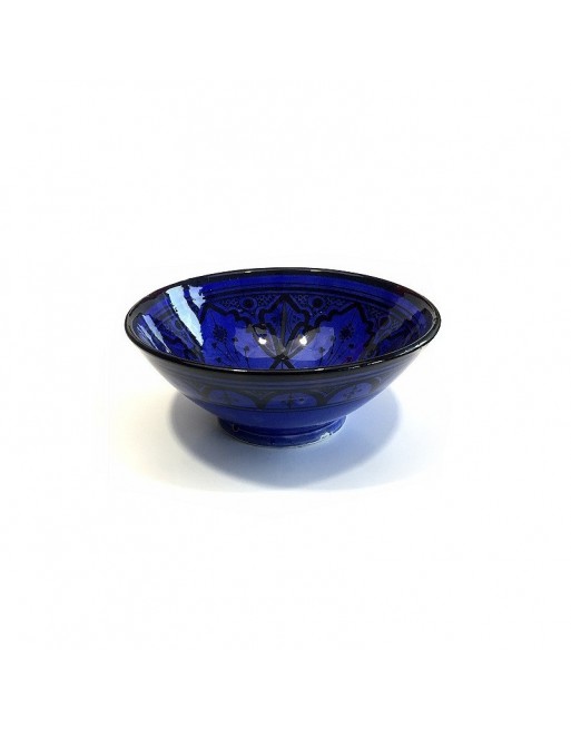 Grand Saladier / Plat creux en poterie peinte et décorée de couleur bleu Grand Saladier / Plat creux en poterie peinte et décorée de couleur bleu